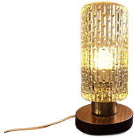 Mid-Century Bedlamp Van Teak, Messing En Glas