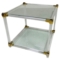 Hollywood Regency Salontafel Plexiglas, Glas, Messing, Jaren 70