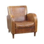 Cognac-Kleurige Rundleren Armchair Met Een Strak Design En Comfortabele Zit thumbnail 1