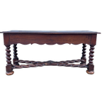 Stoere Antiek Eiken Sidetable Met Grenen Blad, Getorste Poten / 153 Cm Lang thumbnail 1