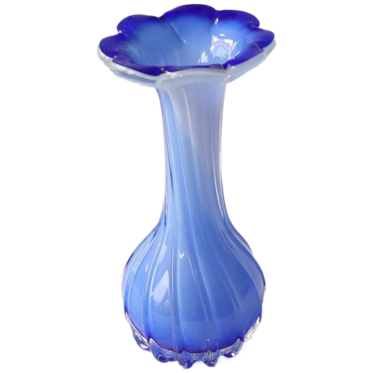 Soliflore Één Bloemsvaas In Opaline Glas Blauw/wit, Italie Jaren '80/'90 1