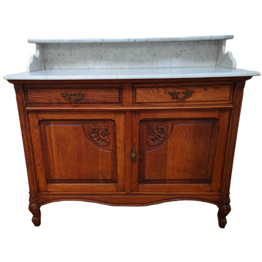 Vintage Antiek Dressoir Commode Ladekast Badkamermeubel Met Marmer Blad 1
