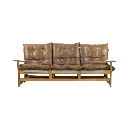 Vatne Mobler Three Seats Sculptural Oak Frame Sofa From 1960’S