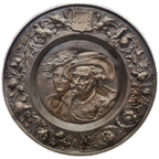 Antiek Koperen Wandbord Rubens Met Vrouw, 19e Eeuw thumbnail 1