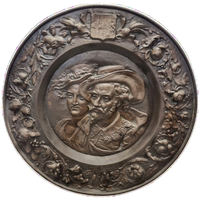 Antiek Koperen Wandbord Rubens Met Vrouw, 19e Eeuw