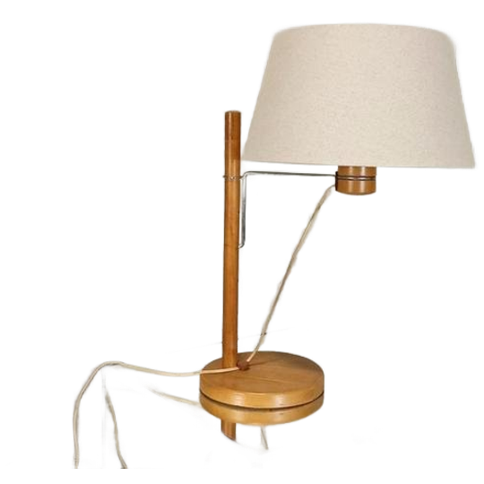 Vintage Mid Century Tafellamp Met Houten Voet 1