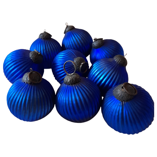 9 Geribbed Cobolt Blauw Kugels Kerstballen