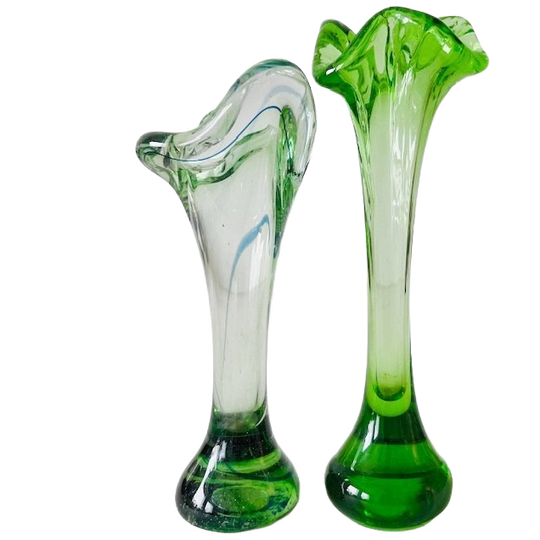 Set Mid-century Groene Murano Glas Vaasjes 1950’s 1
