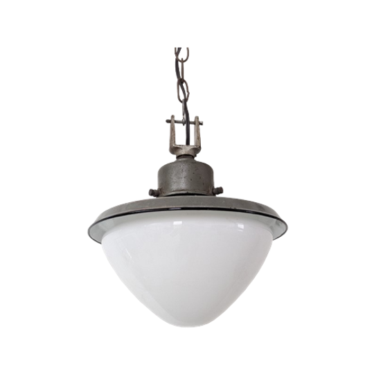 Industriële Hanglamp – Geëmailleerd En Opaal Glas - (mm34) 1
