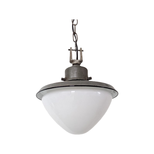 Industriële Hanglamp – Geëmailleerd En Opaal Glas - (Mm34)