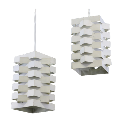 Prachtig Paar Witte Deense Top Design Lampen - Model Oktav By Nordisk Solar - Niels Esmann En Han