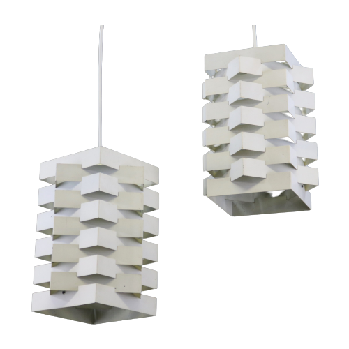 Prachtig Paar Witte Deense Top Design Lampen - Model Oktav By Nordisk Solar - Niels Esmann En Han