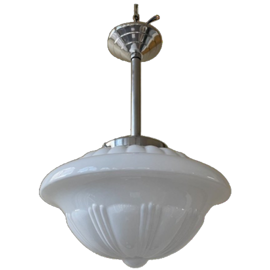 Lamp Hanglamp Art Deco 1930 Ufo Vorm Wit Glas Frans 1