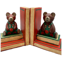 Vintage Set Boekensteunen Hout Beer Indonesië