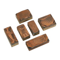 Antieke Printer Plaat Gravure Drukblok Bloemen Koper Hout Set Van 6