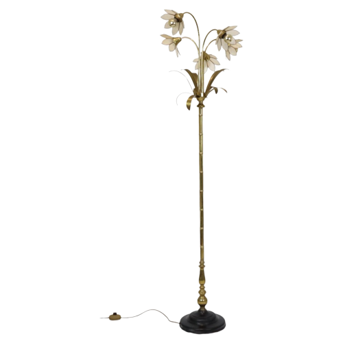 Capiz Schelp Vloerlamp Lotus Bloemen Staande Lamp Hollywood Regency
