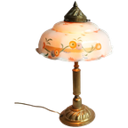 Vintage Art-Deco Tafellampje Met Opaline Glazen Kap, Jaren '20/'30 thumbnail 1