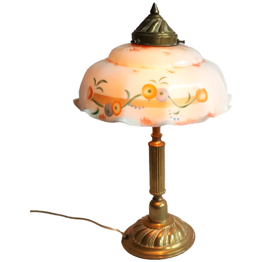 Vintage Art-deco Tafellampje Met Opaline Glazen Kap, Jaren '20/'30 1