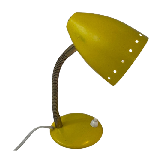 Vintage Desk Lamp - Yellow - Brass Gooseneck And Power Switch On The Base 1