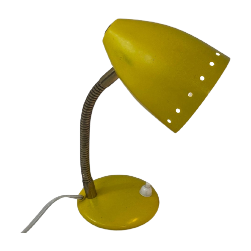 Vintage Desk Lamp - Yellow - Brass Gooseneck And Power Switch On The Base