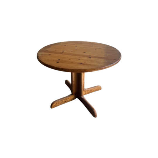 Vintage Round Pine Wood Table 70's. 1