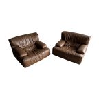 Pair Of 2 Brown Leather Club Brunati Sofa'S thumbnail 1