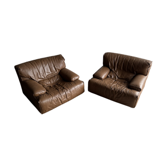 Pair Of 2 Brown Leather Club Brunati Sofa's 1