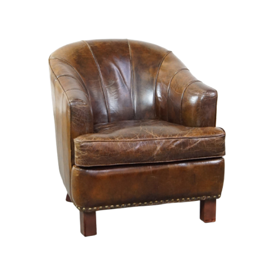 Stijlvolle Fauteuil Gemaakt Van Rundleer Met Een Unieke Vormgeving En Een Prachtige Afwerking 1