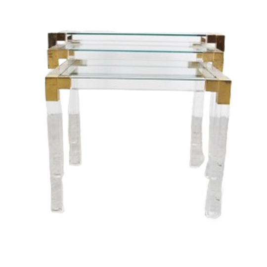 Vintage Lucite And Brass Nesting Tables, 1970s 1