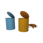 Table Lamp Tin Can Bleu And Yellow - Vrieland Design - 1980s thumbnail 1
