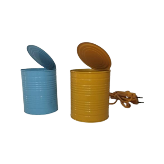 Table Lamp Tin Can Bleu And Yellow - Vrieland Design - 1980s 1