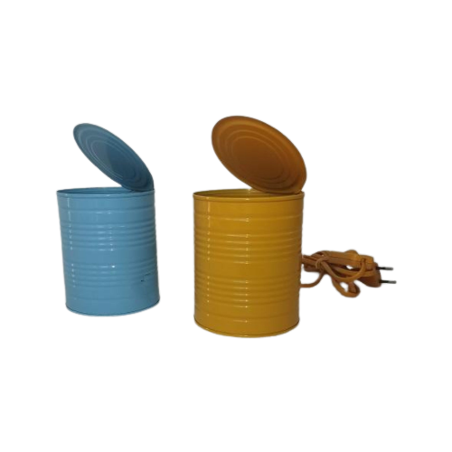 Table Lamp Tin Can Bleu And Yellow - Vrieland Design - 1980S