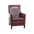 Schapenleren Art Deco Design Armchair Gecombineerd Met Hout En Een Mooi Patina thumbnail 1