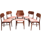 6 Deense Eettafel Stoelen | Nieuw Gestoffeerd Roze Rib thumbnail 1