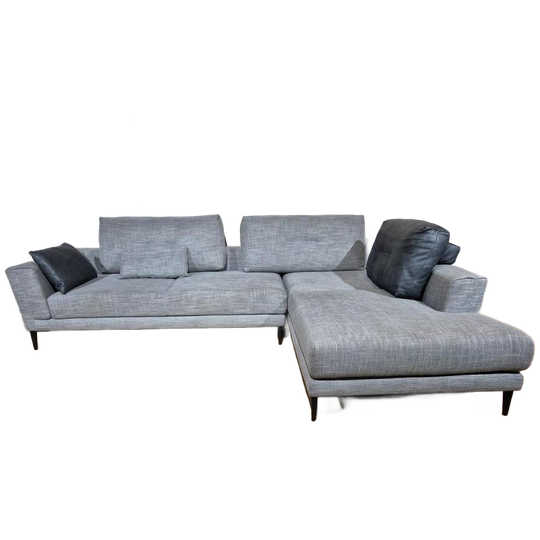 Montel Hampton Hoekbank - Grijs - Stof - Design - Bruin-Leer 1