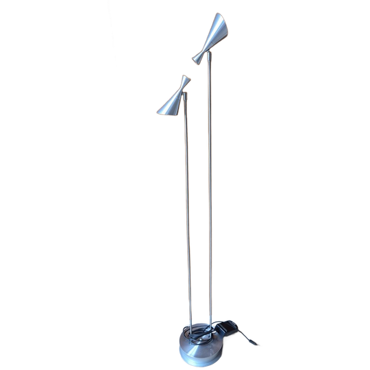 Vloerlamp - Leeslamp - 2 Spots - Zilverkleurig Metaal - Design - Hala - Vintage 1