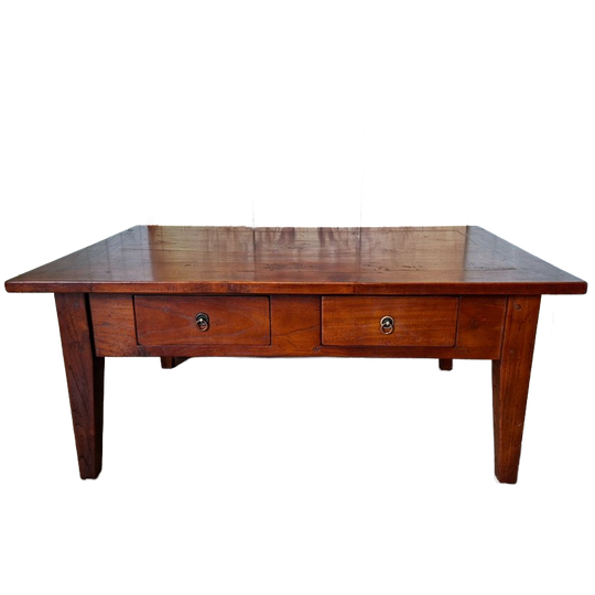 Klassieke Teakhouten Salontafel Lichte Gebruikssporen Afm.120x79cm En 51cm Hoog. 1