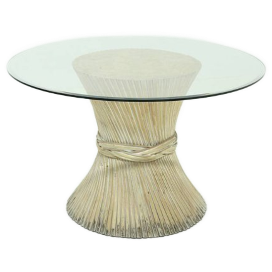 Bamboo And Glass Round Dining Table Attributed To Mcguire, Usa 1970s 1