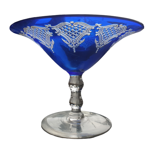 Schitterend Kobaltblauw Glas / Schaaltje Op Voet Bijzonder Patroon