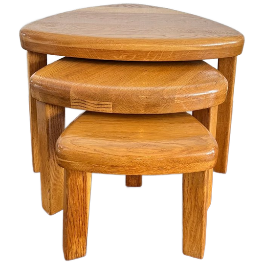 Vintage Brutalist Nesting Set Of Bijzettafels - Massief Blond Eikenhout ‘60/‘70 1