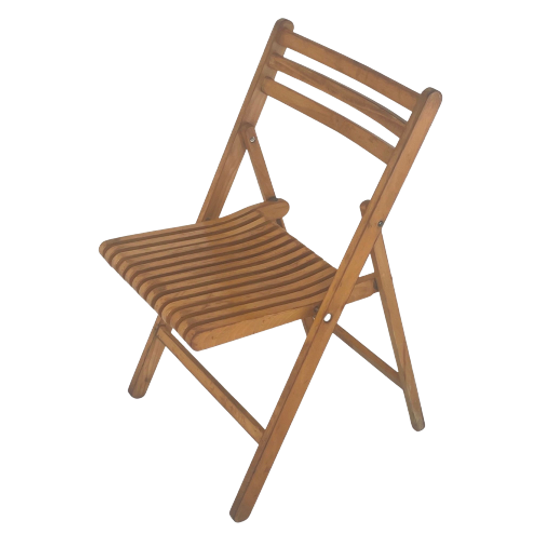 Vintage - Folding Chair With Curved Seat - Light Oak (wood Grain) - Multiple In Stock! 1