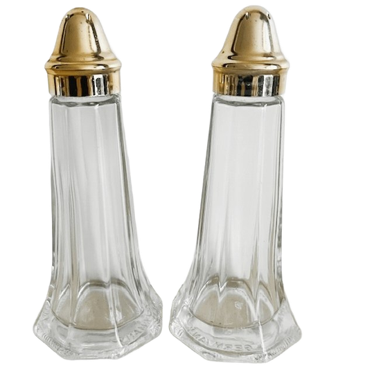 Vintage Glazen Peper- En Zoutstel Goud Metaal Stoha 1980’s 1