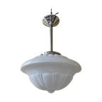 Lamp Hanglamp Art Deco 1930 Ufo Vorm Wit Glas Frans thumbnail 1