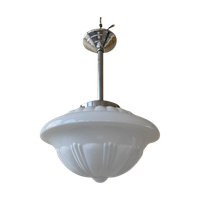 Lamp Hanglamp Art Deco 1930 Ufo Vorm Wit Glas Frans