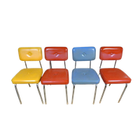 Prachtige Set Van 4 Kleurrijke Vintage Retro Stoelen