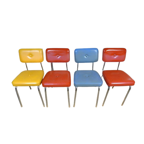 Prachtige Set Van 4 Kleurrijke Vintage Retro Stoelen