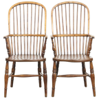 Leuke Set Van 2 Antieke Engelse Windsor Stickback Chairs Uit De 19e Eeuw Gemaakt Van Iepenhout thumbnail 1