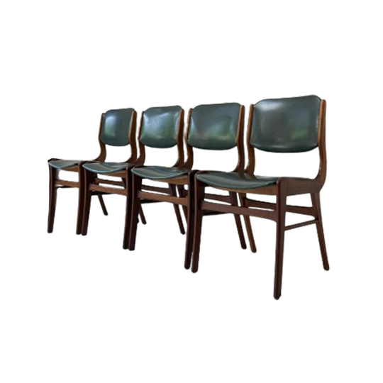 Vier Vintage Houten Eetkamerstoelen Met Groen Skai Leer 1
