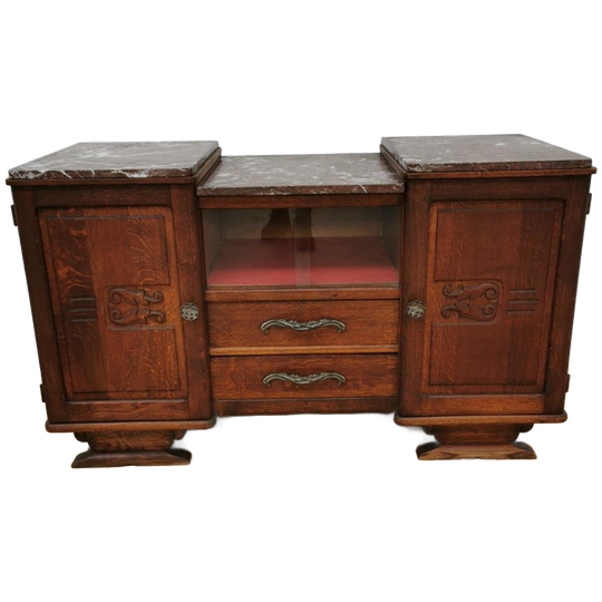 Vintage Mid Century Art Deco Tv Meubel, Dressoir Marmer Blad 1