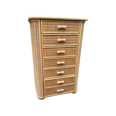 Rotan Bamboe Tallboy Ladekast Commode Kast Vintage